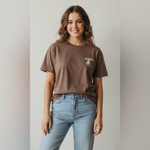 No Bad Days brown short sleeve shirt, great condition, palm trees on the back, S